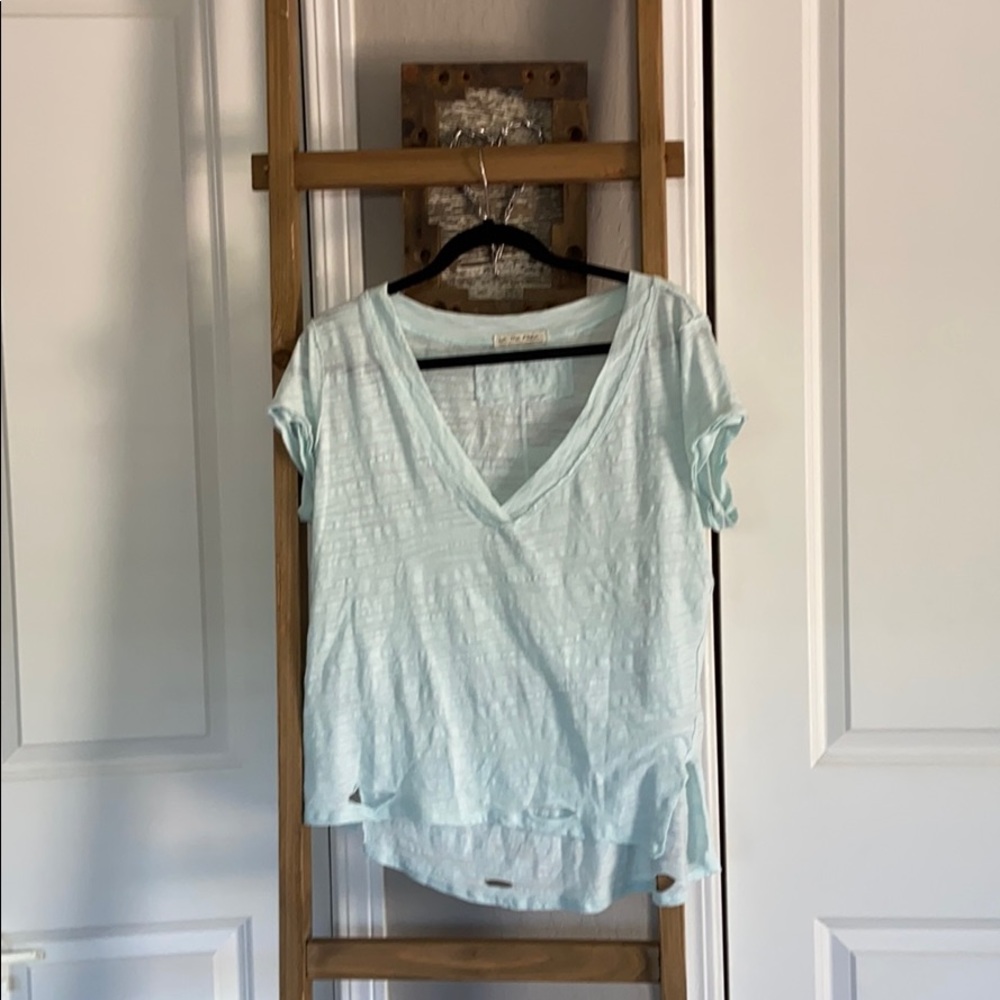 Free People Light Blue Short Sleeve Tee